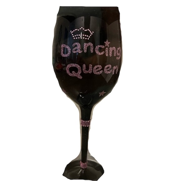 2/$10! NWT in the box party wine glass for queens pink and black glassware - Picture 1 of 7